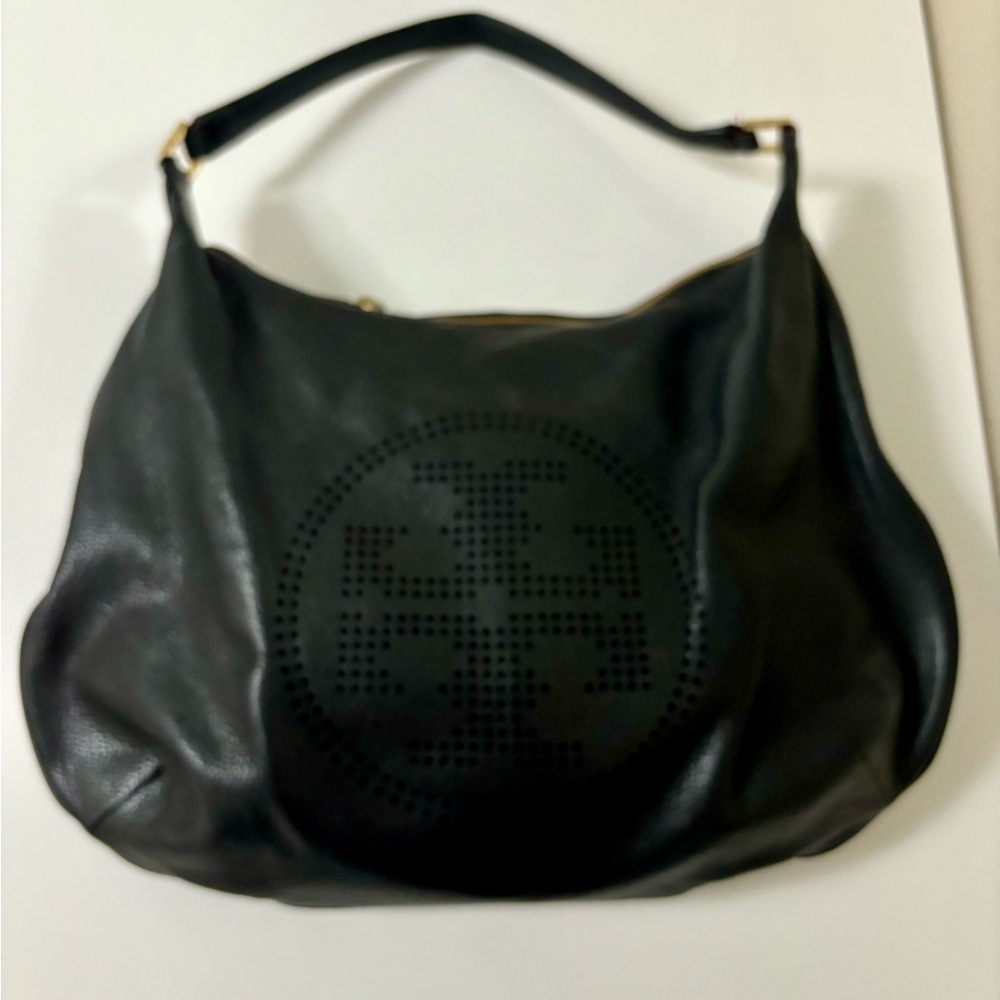 Tory Burch Perforated Logo Hobo Black Purse